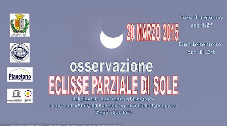 L’eclissi di Sole saluta la Primavera A darne l'annuncio è il Planetarium provinciale Pythagoras di Reggio Calabria. Nella città dello Stretto l'eclissi sarà e visibile a partire dalle 9 e 24