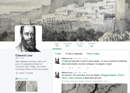 “Edward Lear”, la promozione del territorio si sposta su Twitter Il tour in Calabria del letterato inglese rivive sui social network