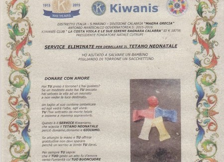 Reggio, Kiwanis raccoglie fondi contro tetano neonatale Domani vendita di torroncini per raccogliere fondi da destinare al Service Eliminate