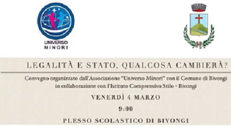 Bivongi, convegno di “Universo Minori” sulla legalità Previsto dibattito con gli studenti dell'istituto comprensivo cittadino