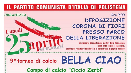 Polistena, le manifestazioni del PdCI per il 25 aprile Nella mattinata deposizione di una corona di fiori ed a seguire il quadrangolare di calcio. Nel pomeriggio al via una raccolta firme per la difesa della carta costituzionale