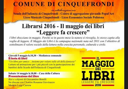 Cinquefrondi ospita rassegna “Librarsi-Il Maggio dei Libri” L'iniziativa è promossa dall'Amministrazione Comunale