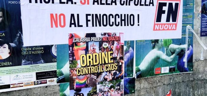 Forza Nuova contesta il gay pride a Tropea “Si alla cipolla, no al finocchio", il testo dei manifesti fatti affiggere 