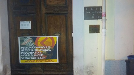 Lamezia, blitz “Azione Identitaria” nelle sedi sindacali Protesta per il precariato e le morti bianche 