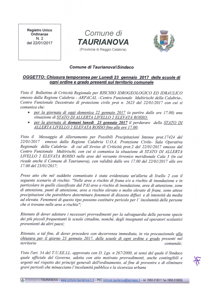 Allerta Meteo Domani Scuole Chiuse A Taurianova Approdo Calabria