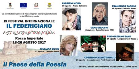 Al via “Il Federiciano”, svelato il cast Fabrizio Moro, Gene Gnocchi, Giuliana De Sio, Francesco Baccini, Cosimo Damiano Damato e la Rino Gaetano Band saranno gli ospiti della nona edizione del festival