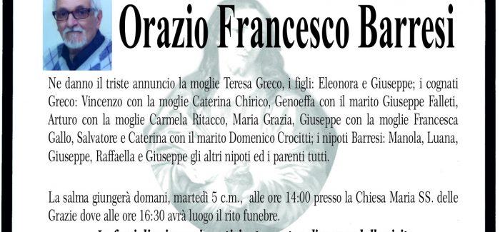 Taurianova, si è spento Orazio Francesco Barresi I funerali si svolgeranno domani, alle 16.30