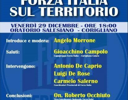 Corigliano, il 29 dicembre l’iniziativa “Forza Italia sul Territorio” Al Movimento azzurro aderiscono i Consiglieri comunali Caravetta, Gattuso e Primavera