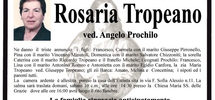 Taurianova, si è spenta Rosaria Tropeano I funerali si svolgeranno domani alle 14.30