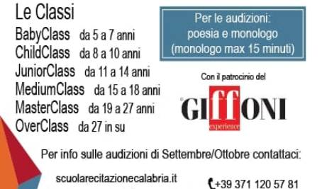 Partono audizioni Scuola di Recitazione della Calabria Giornate dedicate il 9 e il  23 luglio ed il 6 e 20 agosto