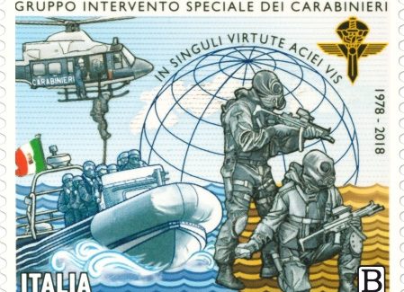 Francobollo per Gruppo Intervento Speciale dell’Arma Poste Italiane celebra il quarantesimo anniversario del Corpo dei Carabinieri