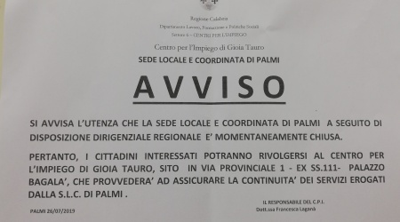 L’ufficio di collocamento di Palmi chiude i battenti L'associazione "Maestrale": "Decisione assunta dalla Regione Calabria nel silenzio generale della città"