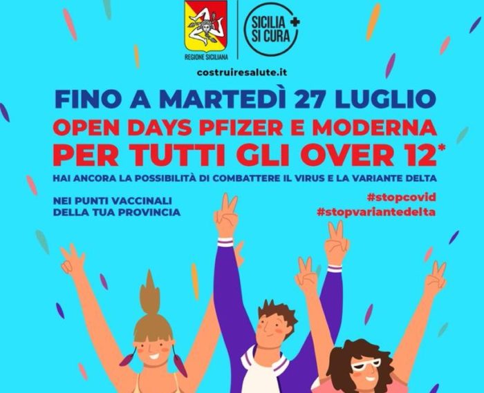 Vaccini, in Sicilia ‘Open days’ per gli over 12 fino al 27 luglio