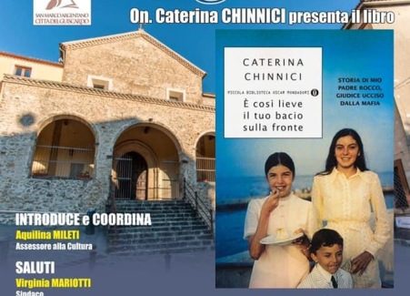 Cultura, Caterina Chinnici a San Marco Argentano per una serata dedicata alla legalità “Percorsi di legalità” è questo il titolo dell’appuntamento in programma venerdì 20 agosto a San Marco Argentano e che vedrà la presenza dell’On. Caterina Chinnici, Europarlamentare e figlia del Giudice Rocco Chinnici