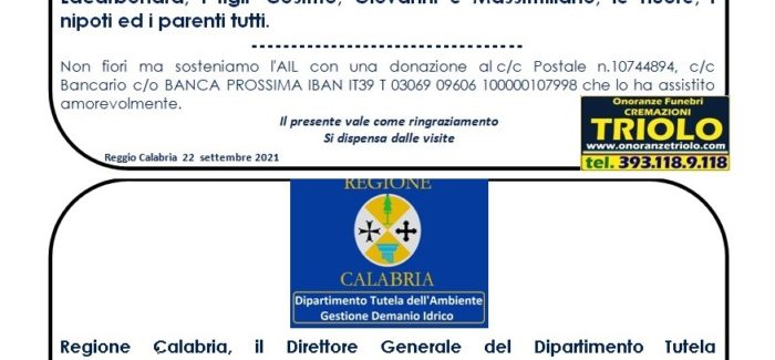 E’ morto Domenico Caridi Qualche mese addietro era morto in un incidente stradale uno dei suoi figli, maresciallo dei carabinieri in Veneto. La vicinanza della Regione Calabria a Cosimo Caridi