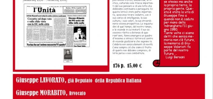 SABATO 19 MARZO SARA’ PRESENTATO IL LIBRO “L’UTOPIA DI UN INTELLETTUALE” DI ROCCO LENTINI LA COSTITENDA SEZIONE DELL’ANPI RUGGERO COND0’ RICORDA L’IMPEGNO ANTINDRANGHETA DI VALARIOTI