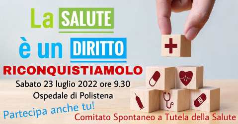 L’Amministrazione Comunale di Polistena aderisce e sostiene la manifestazione pubblica “La salute è un diritto. Riconquistiomolo” Negli ultimi mesi la situazione è precipitata anche a causa della #pandemia che ha silenziato le gravi carenze. Siamo arrivati a qualcosa di impensabile: la chiusura del reparto di Rianimazione/ Anestesia che ha comportato il blocco del comparto operatorio con un grave peggioramento della situazione che potrebbe, se non si rimedia in tempo, far presagire il collasso dell’ospedale