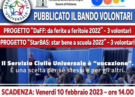 Polistena, approvati due progetti Servizio Civile alla Parrocchia Santa Marina Vergine guidata da don Pino Demasi I progetti vedranno impegnati e protagonisti 6 ragazzi e ragazze del territorio, di cui due con minori opportunità (difficoltà economiche – ISEE inferiore ai 10.000 euro annui)