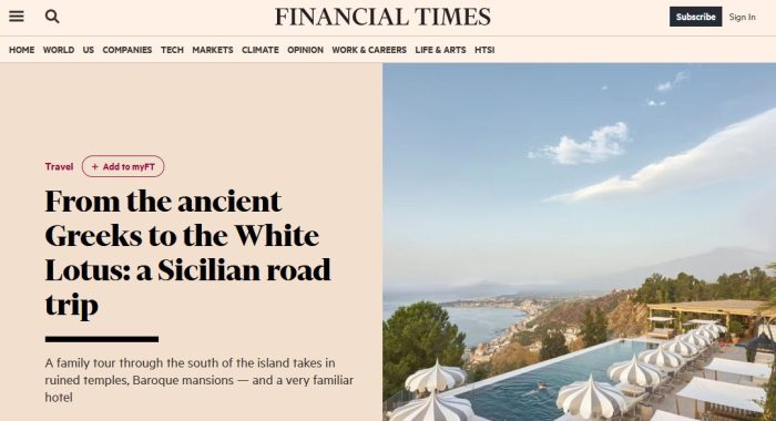 Lode alla Sicilia dal Financial Times, dagli antichi greci al loto bianco