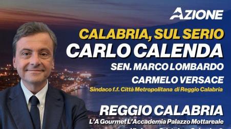 Giovedi 6 luglio Carlo Calenda a Reggio Calabria, Versace: “Ulteriore segno d’attenzione al nostro territorio” Il leader di Azione sarà nella Città dello Stretto per un incontro dal titolo "Calabria, sul serio" previsto il 6 luglio alle 18.30 a L'Accademia Gourmet di Largo Colombo