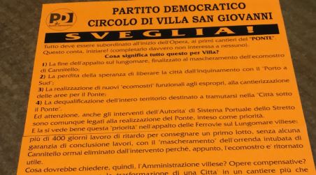 Il manifesto del Partito Democratico di Villa San Giovanni contro i danni del Ponte Questo conta, iniziare! (completarlo davvero non interessa a nessuno). Cosa significa tutto questo per Villa?