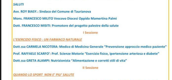 Taurianova, La palestra del futuro  (salute, sport e legalità) Dopo l'approvazione della legge regionale, Francesco Misiti e Frank Nania invitano la comunità a partecipare all' evento. Si svolgerà giorno 4 settembre alle ore 19 a Taurianova in Piazza Italia