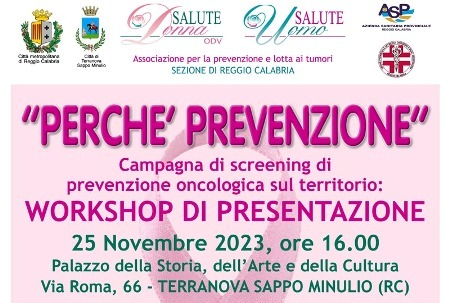 A Terranova Sappo Minulio si parlerà di prevenzione contro i tumori all’utero Un'importante evento si terrà il prossimo 25 novembre alle ore 16. Il Programma