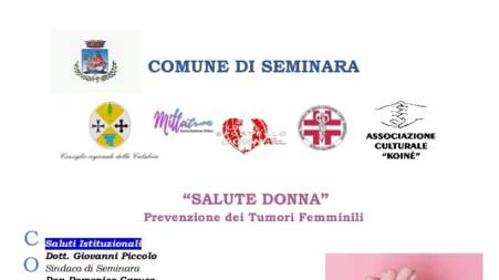 Seminara, Convegno-Dibattito: “Salute Donna” e Prevenzione dei Tumori Femminili  Sabato 13 Aprile 2024 alle ore 16:00 presso La Sala Del Pellegrino