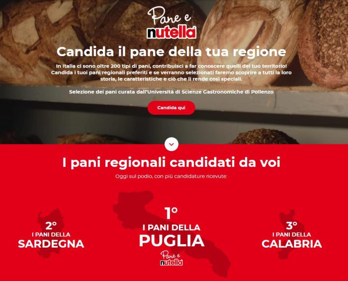 Nutella, prorogata l’iniziativa “Candida il pane della tua Regione”