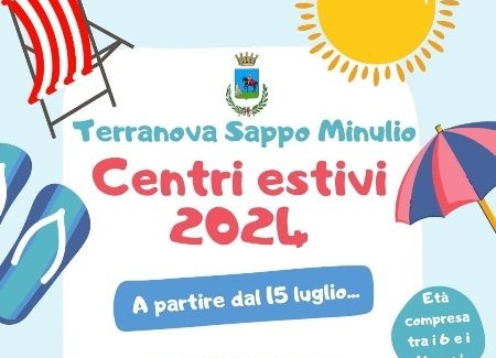 Centri Estivi 2024 a Terranova S.M. e Scroforio Il prossimo 15 luglio prenderanno il via i "Centri Estivi 2024" organizzati e promossi dal Comune terranovese. Il programma avrà come target ragazze e ragazzi di età compresa tra i 6 e i 16 anni