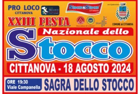 Il 18 agosto a Cittanova protagoniste l’enogastronomia d’eccellenza e la grande musica italiana con l’unica data calabrese de I Nomadi La XXIII Festa Nazionale dello Stocco è un evento organizzato e promosso dall'Associazione Turistica "Pro Loco Cittanova" presieduta da Pino Gentile e dall'Azienda "Stocco&Stocco" di Francesco D'Agostino