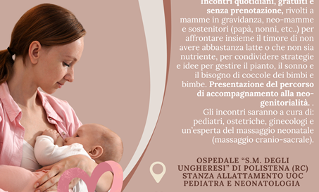 Ospedale di Polistena, Settimana Mondiale per l’allattamento moderno. Il Programma Dal 1° al 7 ottobre 2024 ricorre la Settimana Mondiale per l’Allattamento Materno (SAM), evento promosso in Italia dal Movimento Allattamento Materno Italiano, che intende sostenere, promuovere e sensibilizzare l’opinione pubblica rispetto all’allattamento al seno