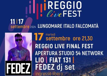 Si chiude il Reggio Live Fest 2024 con Fedez Un progetto artistico, ma anche a scopo turistico, prodotto dalla sua Show Net con i contributi di Regione Calabria per il brand Calabria Straordinaria, per volontà del sindaco Giuseppe Falcomatà, di Città Metropolitana e Comune di Reggio Calabria nel quadro delle attività per la valorizzazione turistica e culturale