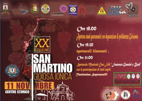 XX Festa del Vino, San Martino 2024 a Gioiosa Ionica L'imperdibile appuntamento è previsto per il prossimo 11 Novembre dalle ore 18.00 in poi dove è attesa una grande festa che vedrà coinvolti grandi e piccini