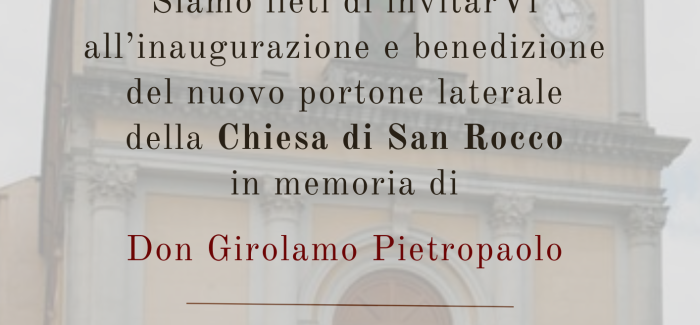 Cittanova, inaugurazione portone laterale della Chiesa di S. Rocco La celebrazione sarà presieduta da Mons. Giuseppe Alberti, Vescovo della diocesi Oppido Mamertina - Palmi, il 5 gennaio 2025